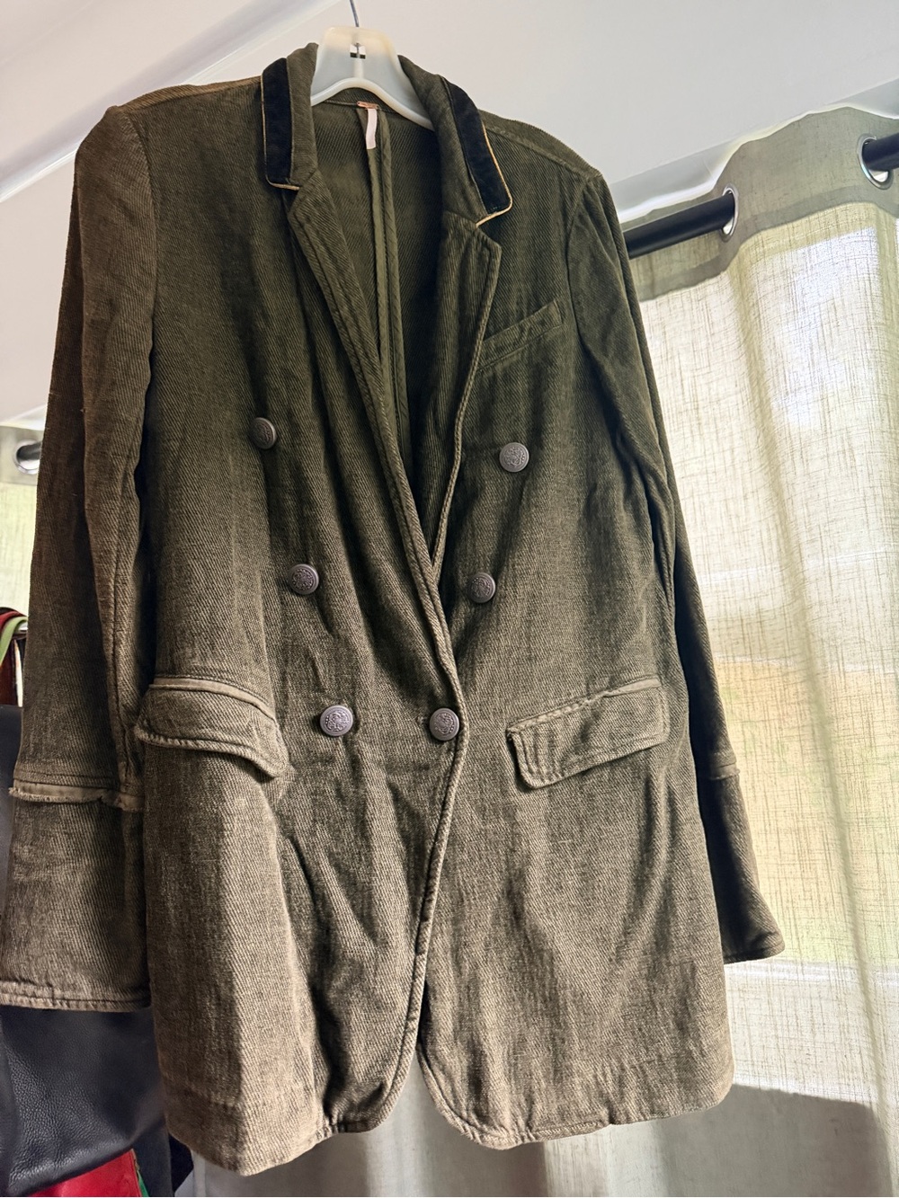 Free People Olive Green Double-Breasted Corduroy Blazer